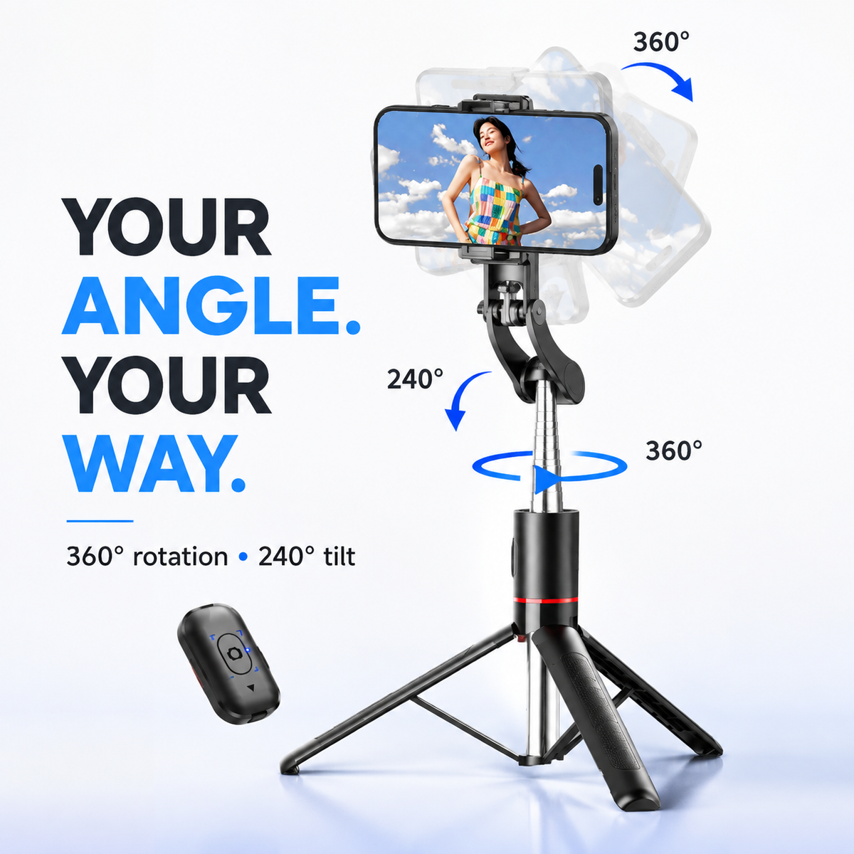 Trépied pour téléphone et perche à selfie extensible tout-en-un avec télécommande