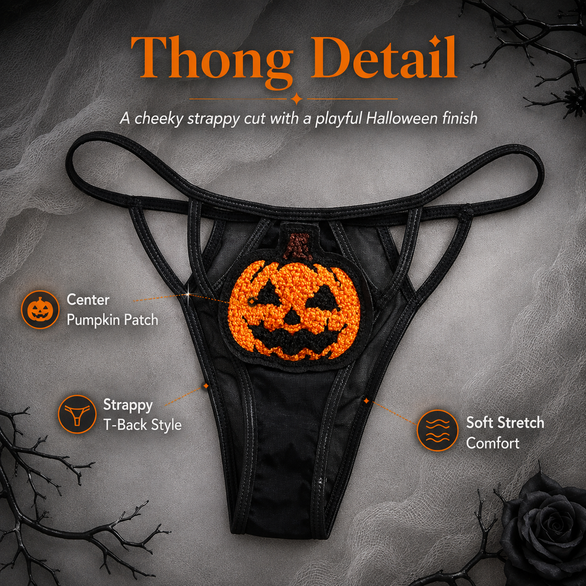 🎃 Ensemble de lingerie transparente citrouille à paillettes – Tenue deux pièces pour Halloween