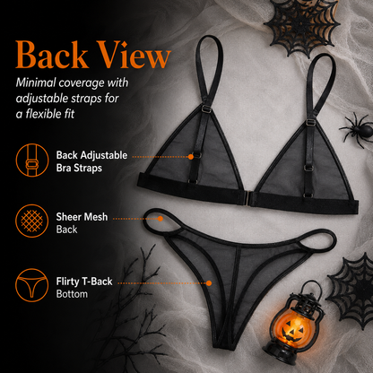 🎃 Ensemble de lingerie transparente citrouille à paillettes – Tenue deux pièces pour Halloween