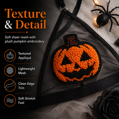 🎃 Ensemble de lingerie transparente citrouille à paillettes – Tenue deux pièces pour Halloween