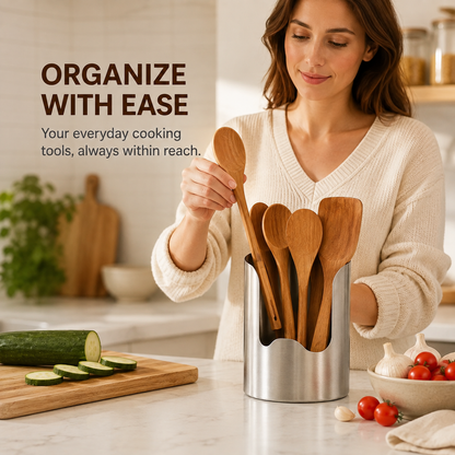 Porte-ustensiles de cuisine en acier inoxydable – Organisateur de plan de travail antirouille pour cuillères, spatules et ustensiles de cuisine