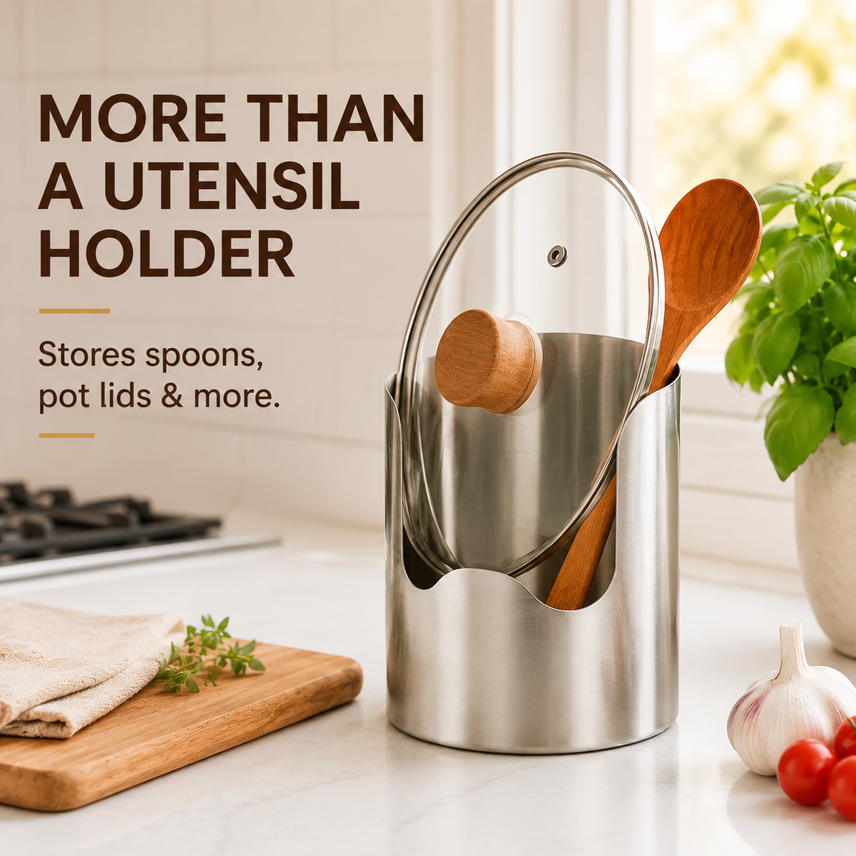 Porte-ustensiles de cuisine en acier inoxydable – Organisateur de plan de travail antirouille pour cuillères, spatules et ustensiles de cuisine