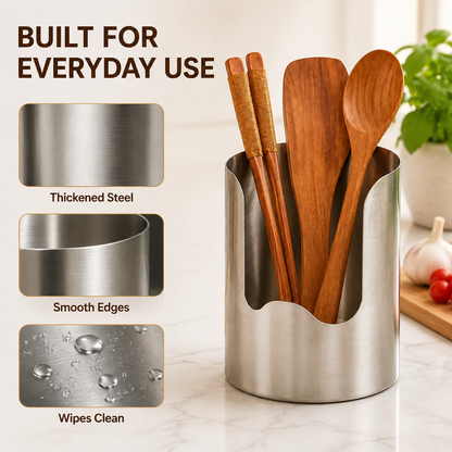 Porte-ustensiles de cuisine en acier inoxydable – Organisateur de plan de travail antirouille pour cuillères, spatules et ustensiles de cuisine