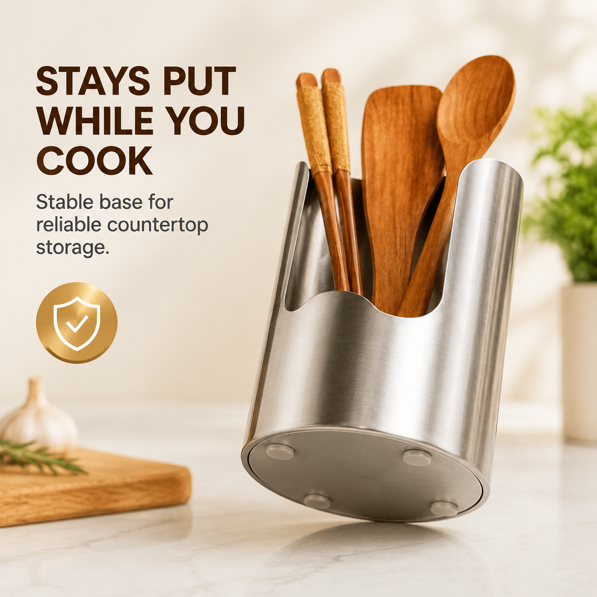 Porte-ustensiles de cuisine en acier inoxydable – Organisateur de plan de travail antirouille pour cuillères, spatules et ustensiles de cuisine