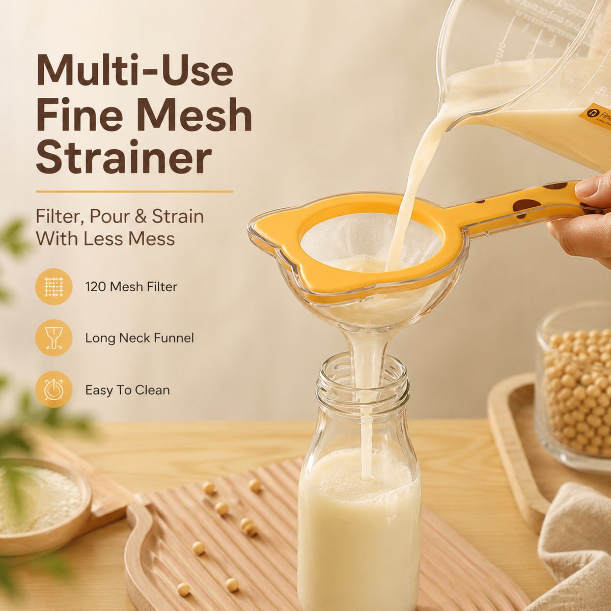 🐱 Passoire à maille fine oreilles de chat – Filtre de cuisine polyvalent pour café, thé et farine