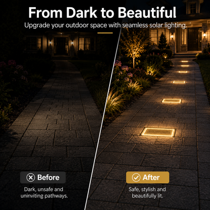 ☀️ Pavés lumineux solaires 4"×8" – Bornes lumineuses encastrées blanc chaud pour allées, chemins et terrasses