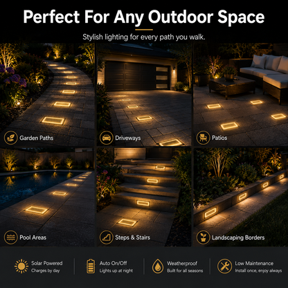☀️ Pavés lumineux solaires 4"×8" – Bornes lumineuses encastrées blanc chaud pour allées, chemins et terrasses