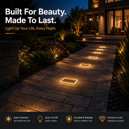 ☀️ Pavés lumineux solaires 4"×8" – Bornes lumineuses encastrées blanc chaud pour allées, chemins et terrasses