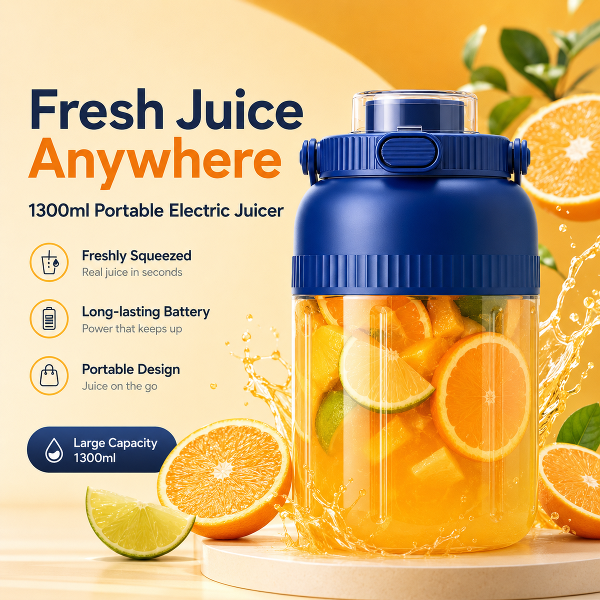 Presse-agrumes et mixeur électrique portable 800 ml – Jus frais, smoothies et shakes où que vous soyez