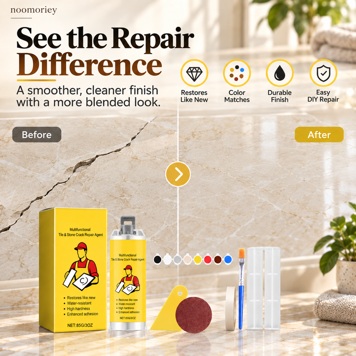 🔥Colle de réparation pour carrelage à séchage rapide - Kit complet avec outils pour le bricolage – Réparez les fissures définitivement en quelques minutes !✨