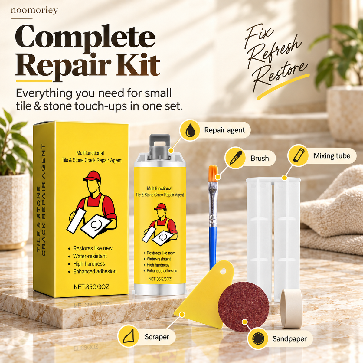 🔥Colle de réparation pour carrelage à séchage rapide - Kit complet avec outils pour le bricolage – Réparez les fissures définitivement en quelques minutes !✨