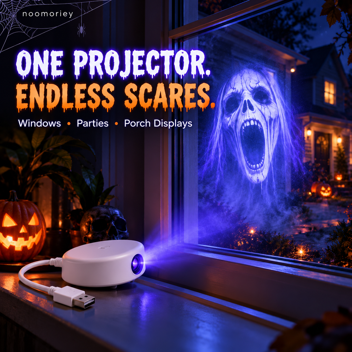 Projecteur de fenêtre fantôme d’Halloween – Effets effrayants pour la maison et la voiture
