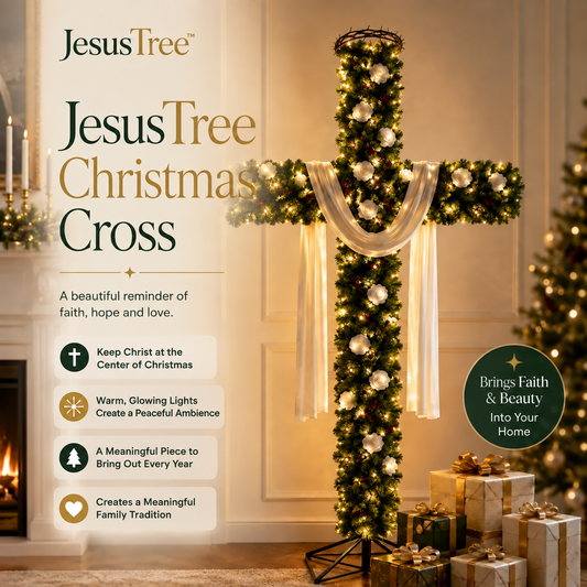 ✝️ Sapin de Noël lumineux avec croix – Gardez le Christ au centre de Noël