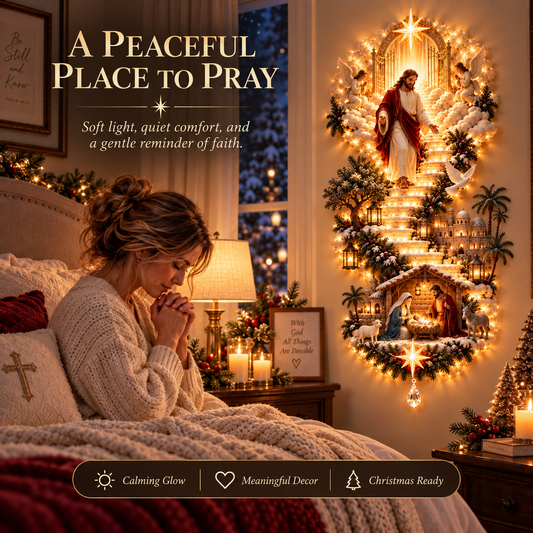 ✨ Décoration murale de Noël Jésus Lumière du Ciel | Décoration lumineuse de crèche pour escalier ✝️