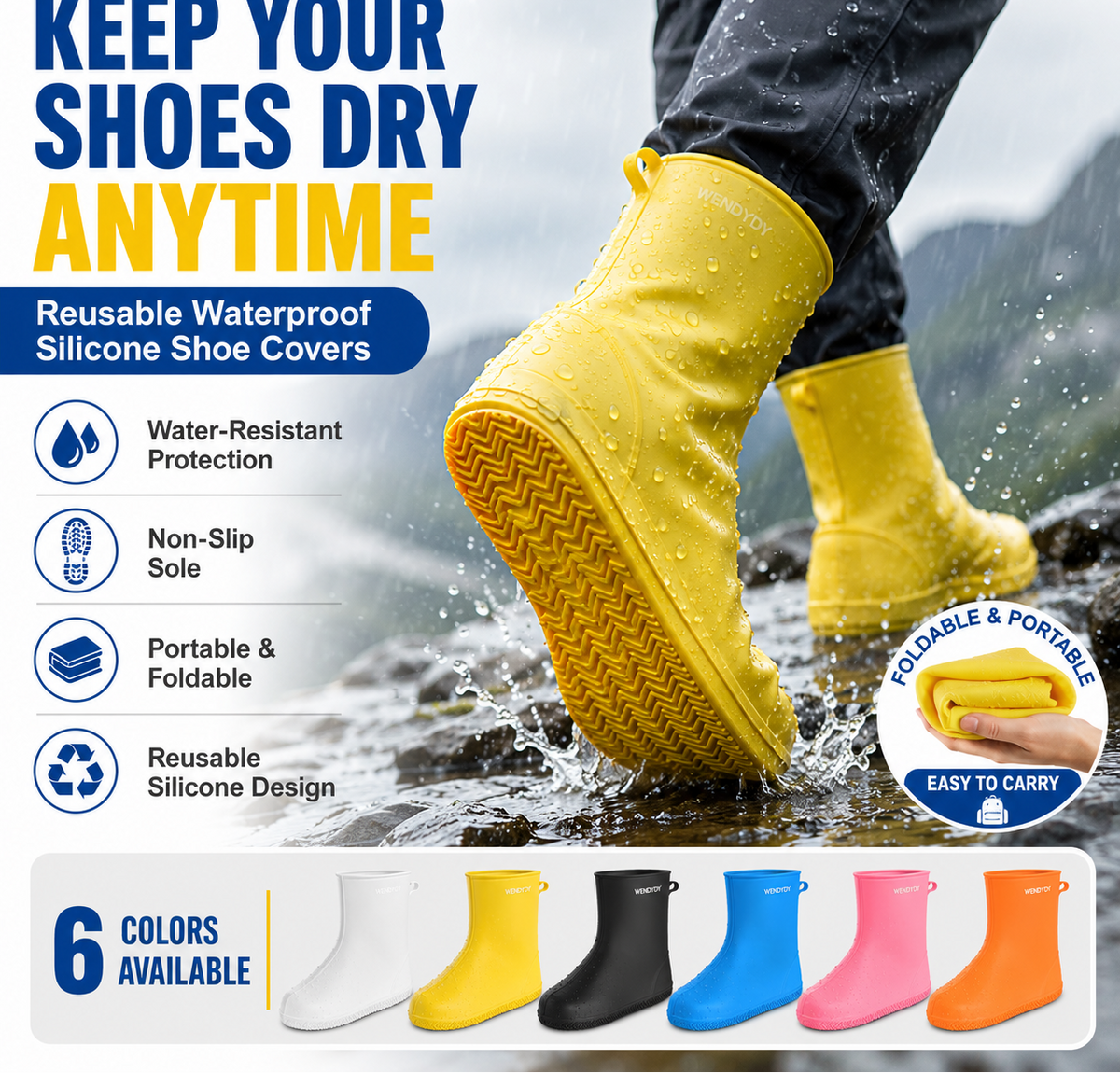 🌧️ Heavy-Duty Waterproof Shoe Covers – Anti-Slip, Foldable & Reusable