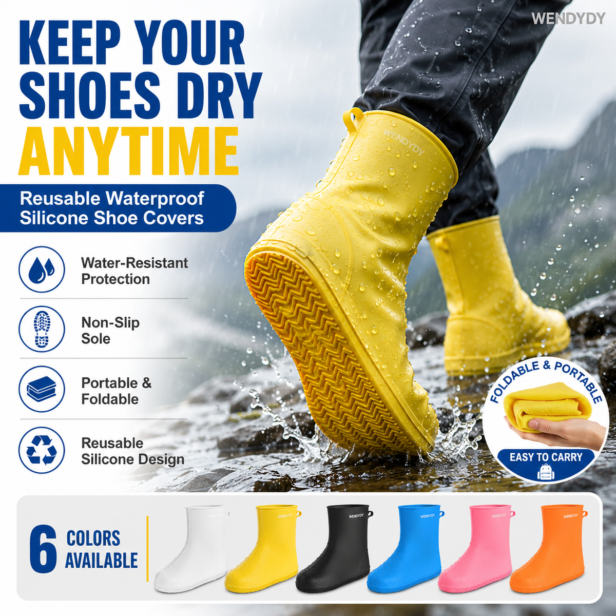 🌧️ Heavy-Duty Waterproof Shoe Covers – Anti-Slip, Foldable & Reusable