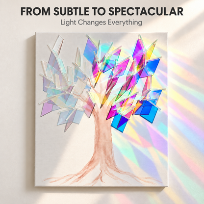 🌈 Décoration murale arbre attrape-soleil prismatique – Décoration d'intérieur 3D irisée