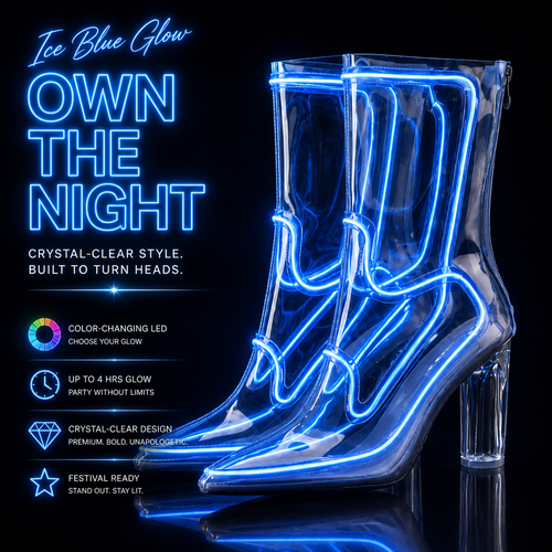 🌈 Bottines de cow-boy LED à couleurs changeantes – Bottes transparentes lumineuses