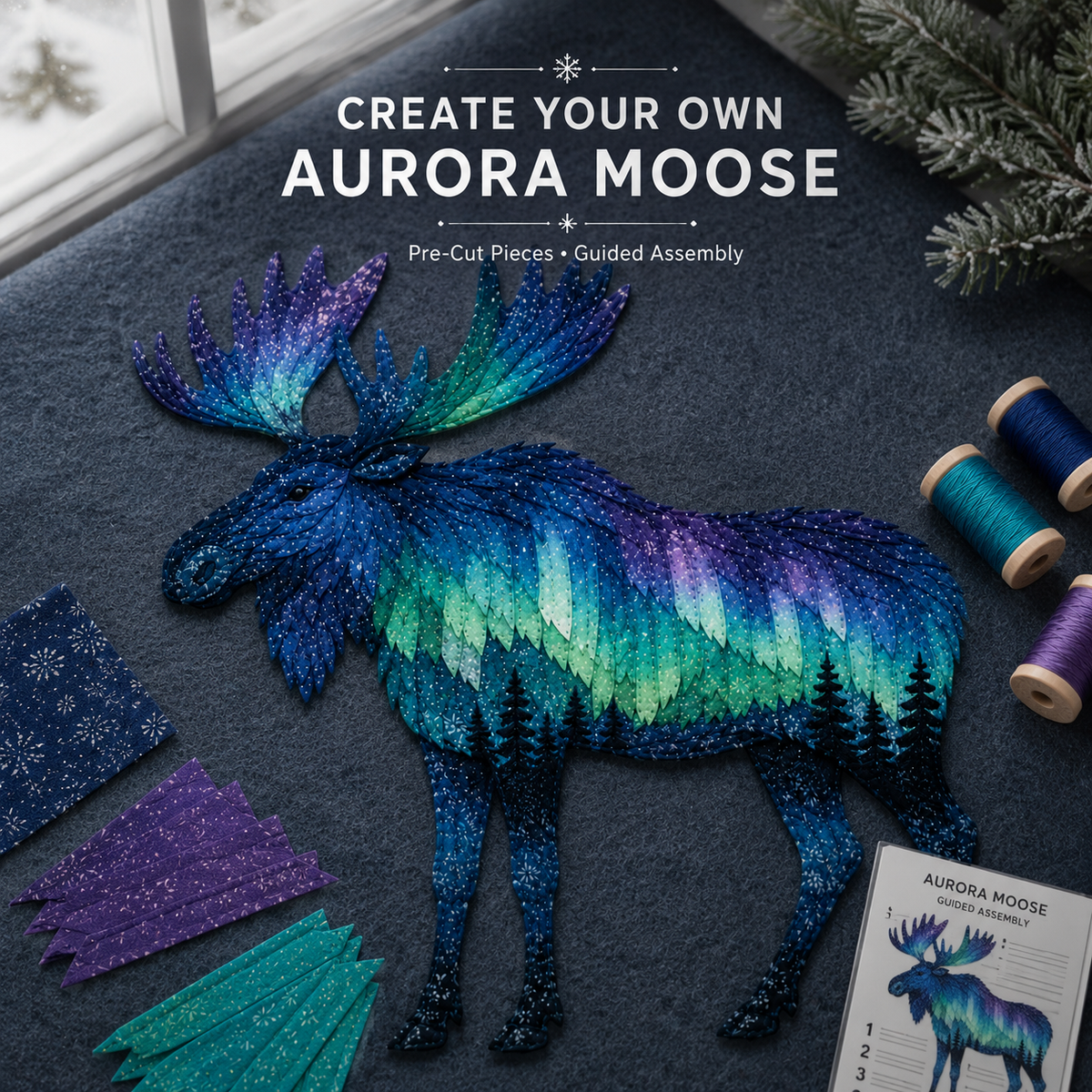 ⏳Dernier jour - 49 % de réduction - Kit de broderie DIY « Aurores boréales et faune sauvage »🌌🐺
