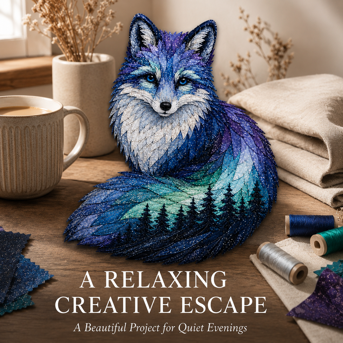 ⏳Dernier jour - 49 % de réduction - Kit de broderie DIY « Aurores boréales et faune sauvage »🌌🐺