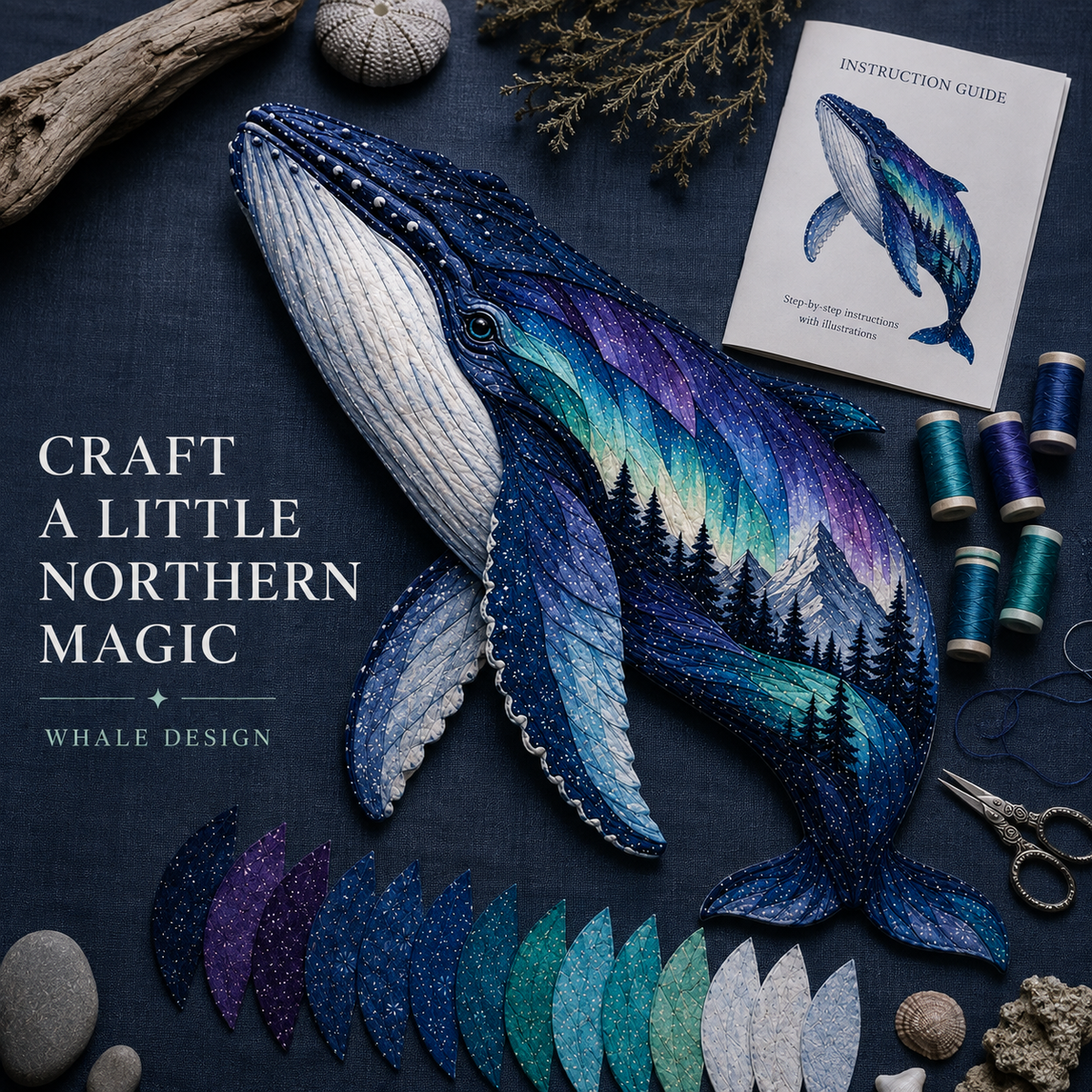 ⏳Dernier jour - 49 % de réduction - Kit de broderie DIY « Aurores boréales et faune sauvage »🌌🐺