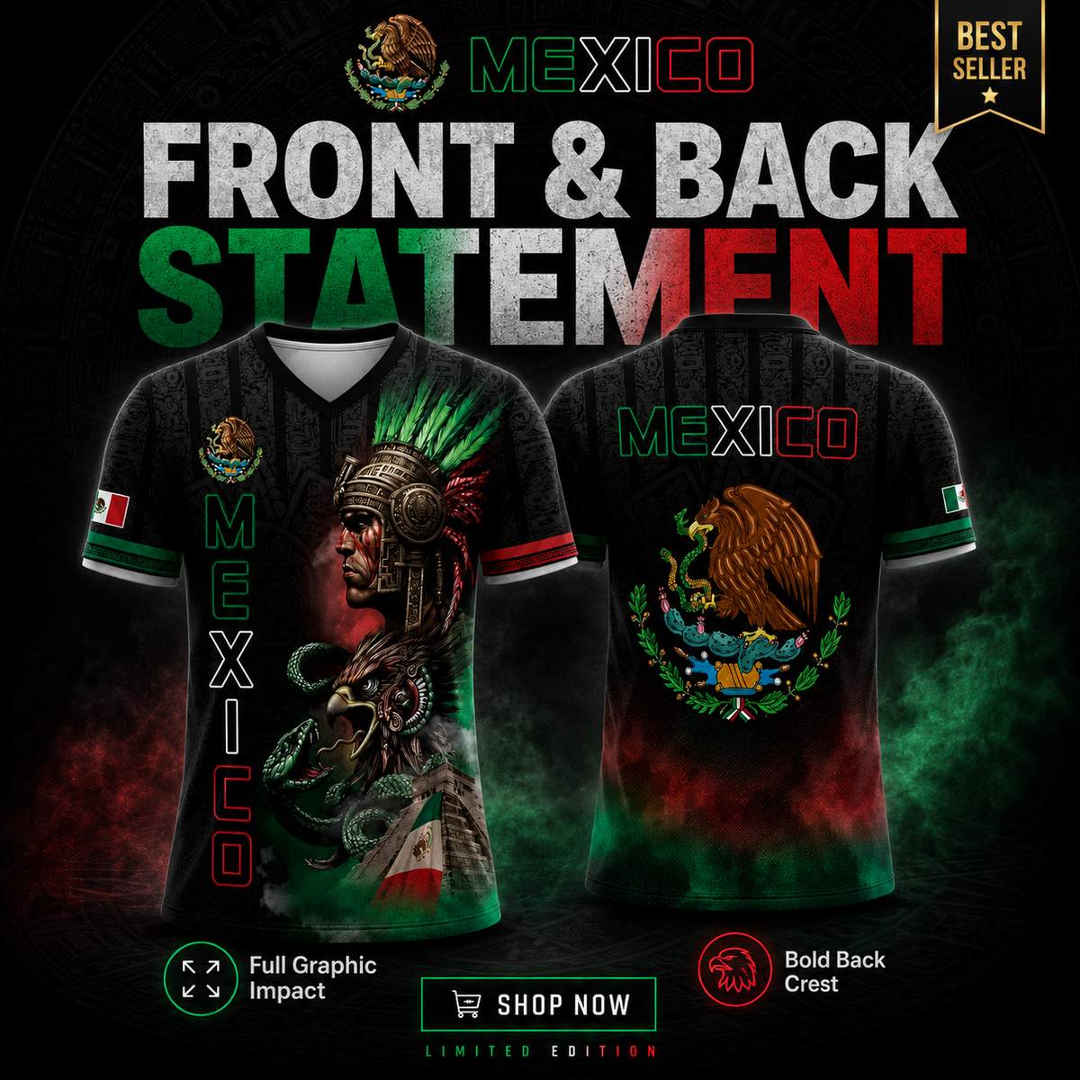 Unisex Mexico Aztec Warrior 3D All-Over Print Sports Top - Mexican Flag Eagle and Snake Graphic Tee, Cinco de Mayo Patriotic Gift, Guys Gifts, Mexico Shirts Women