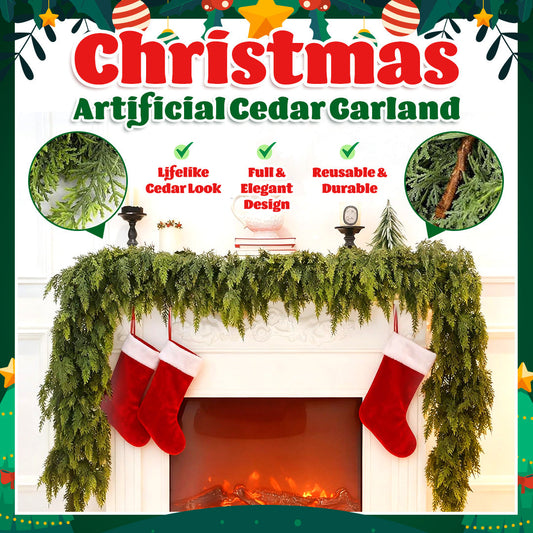 🎄 Guirlande de cèdre artificiel de Noël – Décoration d'intérieur festive et luxuriante pour portes, manteaux de cheminée et tables ! ✨