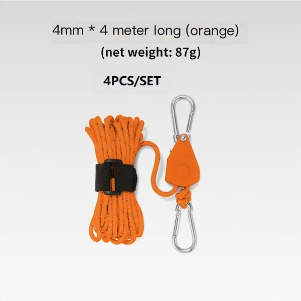 🔥Corde de camping portable et réglable avec tendeur à poulie à dégagement rapide et fixation haute résistance