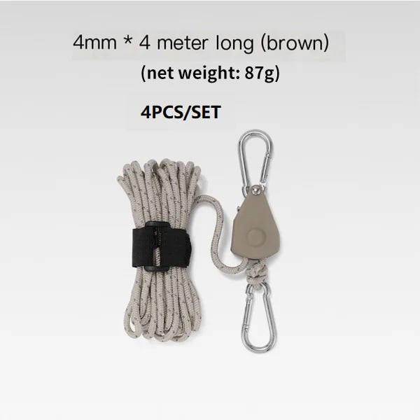 🔥Corde de camping portable et réglable avec tendeur à poulie à dégagement rapide et fixation haute résistance