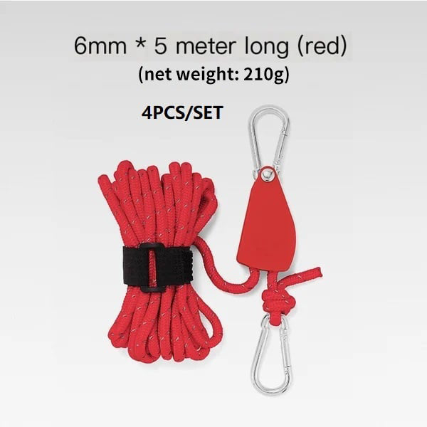 🔥Corde de camping portable et réglable avec tendeur à poulie à dégagement rapide et fixation haute résistance