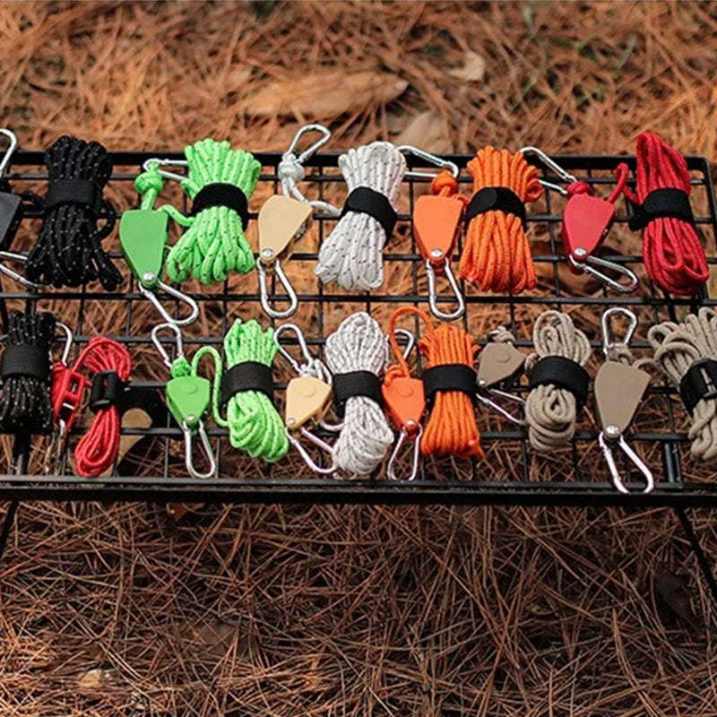 🔥Corde de camping portable et réglable avec tendeur à poulie à dégagement rapide et fixation haute résistance