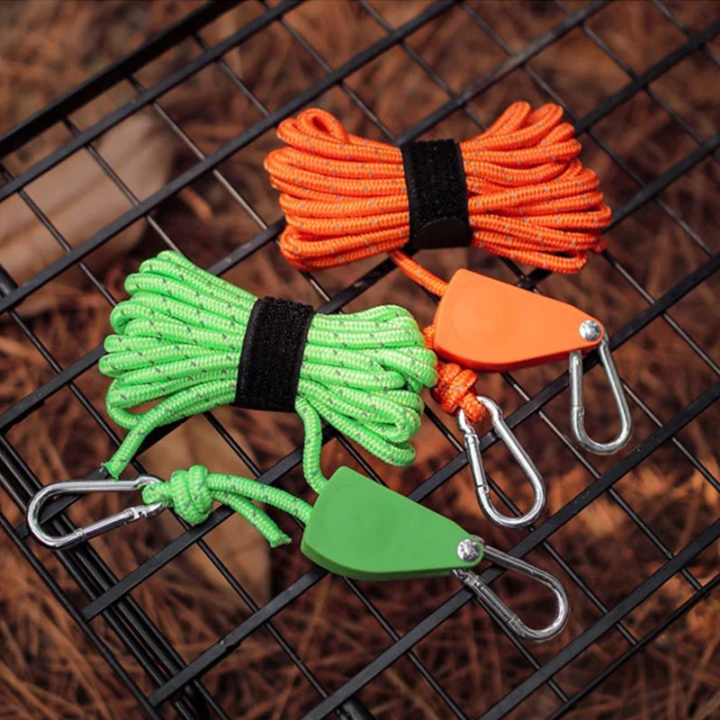 🔥Corde de camping portable et réglable avec tendeur à poulie à dégagement rapide et fixation haute résistance