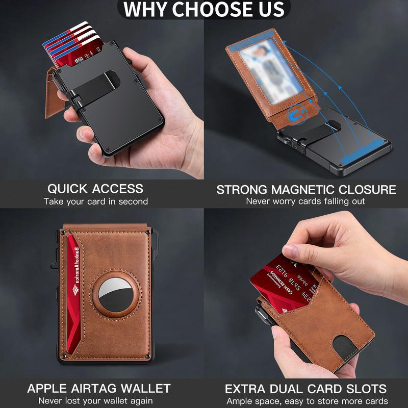 ✨Men's Business Style Pu Leather Card Slots for Airtag, Rfid Blocking Wallet for Daily & Back To School (not Airtag), Gift, Small Wallets