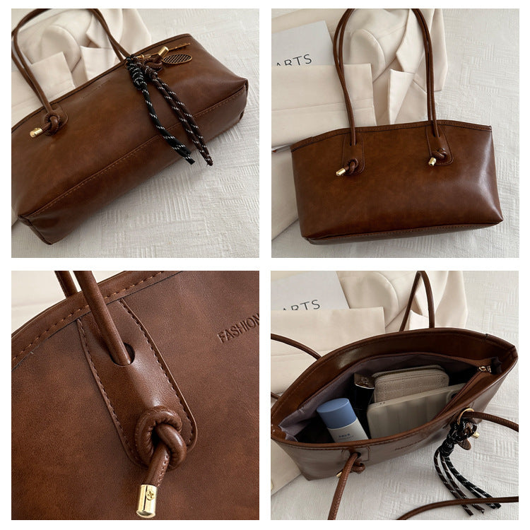 👝Sac à bandoulière élégant pour femme, uni et grande capacité | Sac cabas tendance et polyvalent pour les trajets quotidiens et un usage décontracté