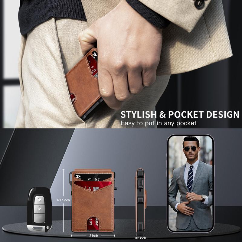 ✨Men's Business Style Pu Leather Card Slots for Airtag, Rfid Blocking Wallet for Daily & Back To School (not Airtag), Gift, Small Wallets