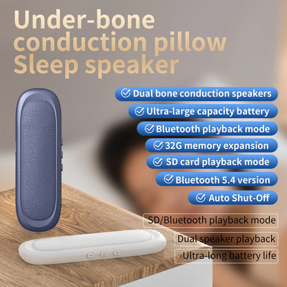 Haut-parleurs sous l’oreiller pour dormir en Bluetooth, technologie à conduction osseuse, générateur de bruit blanc 3D, contrôle du volume et minuterie, adaptés aux personnes dormant sur le côté