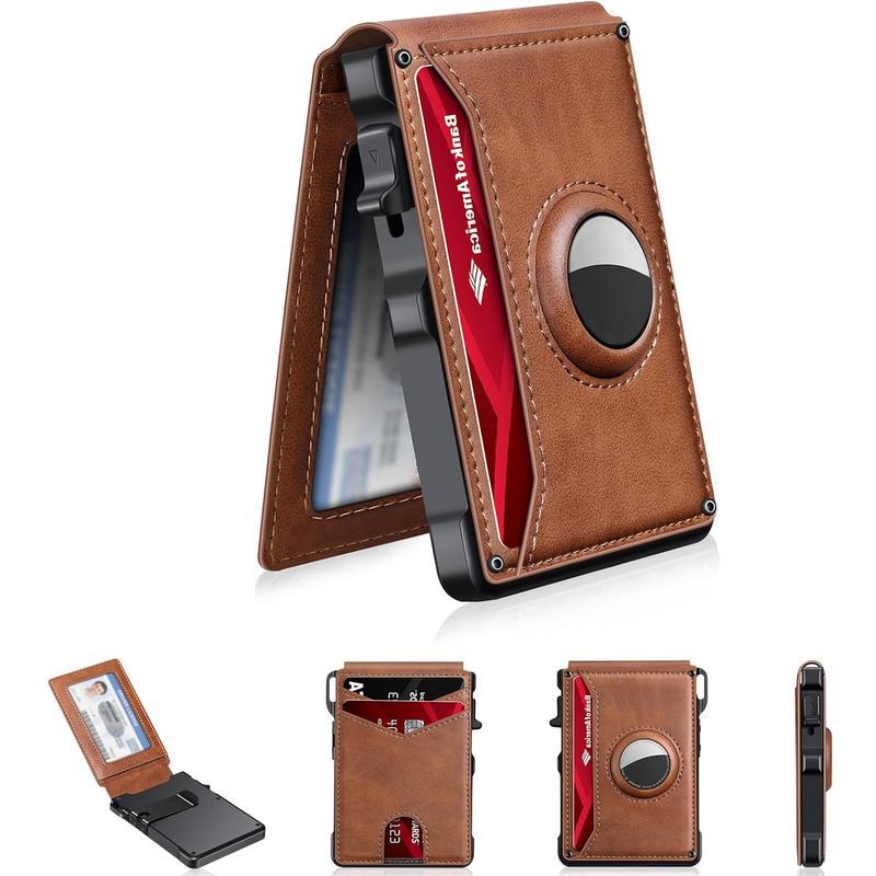 ✨Men's Business Style Pu Leather Card Slots for Airtag, Rfid Blocking Wallet for Daily & Back To School (not Airtag), Gift, Small Wallets