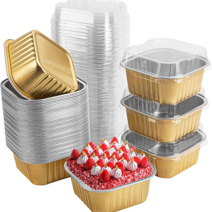 Lot de 30 mini moules à gâteau en aluminium rose avec couvercles – Coupelles à dessert jetables de 142 g