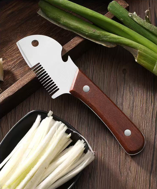 Coupe-oignons à manche en bois, coupe-légumes multifonction 3-en-1 pour la cuisine