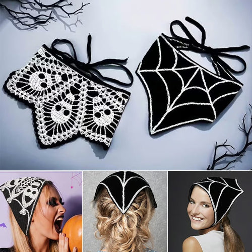 🕷️ Foulard tricoté à motif toile d’araignée pour Halloween 🕷️