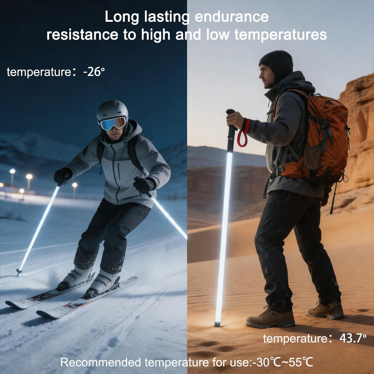 Bâtons de trekking à sabre laser LED – Bâtons de randonnée rechargeables pour la randonnée de nuit, le camping et les aventures en plein air