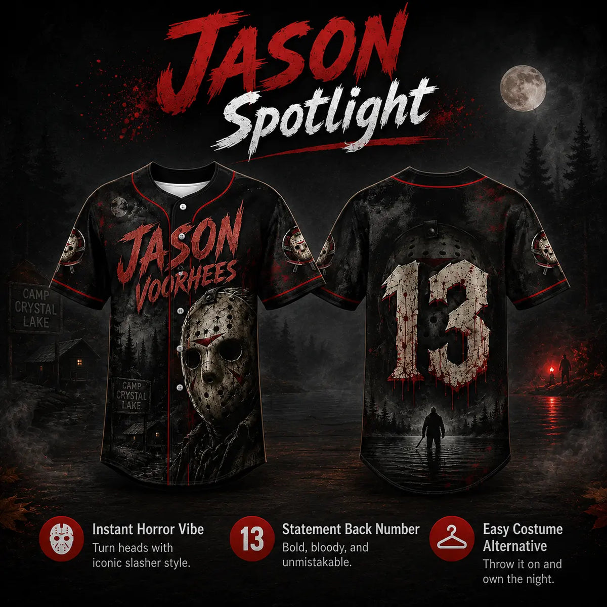 Maillot de baseball horreur slasher, T-shirt avec des personnages de films d’horreur classiques, Uniforme d’Halloween pour une équipe effrayante, Déguisements pour soirée d’Halloween, Cadeaux d’Halloween