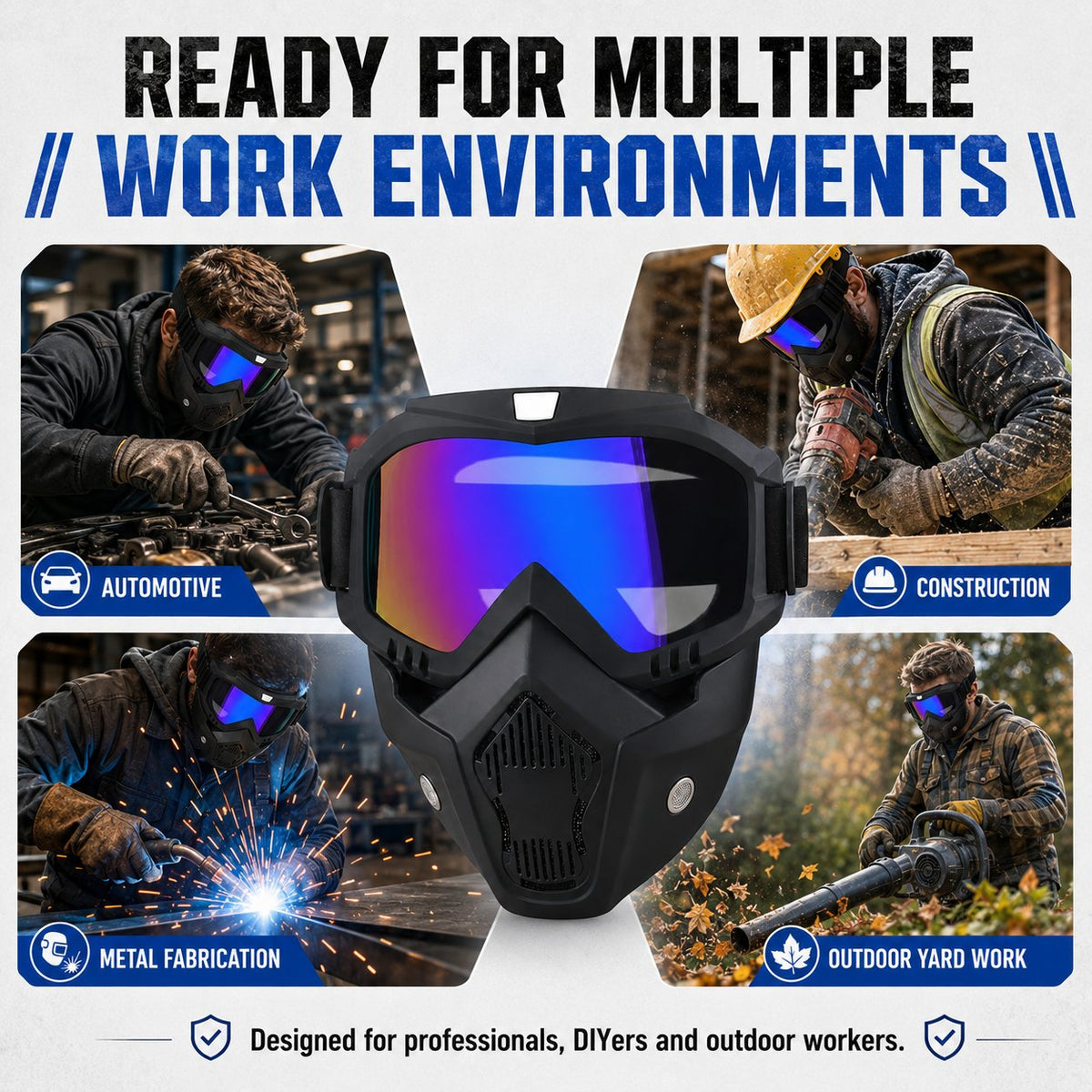 🤿Masque de protection multifonction - Lunettes de soudage à teinte automatique, Visière de ski antibuée & Équipement de jardinage anti-poussière - Masque de sécurité tout-terrain