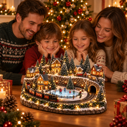 🔥 DERNIER JOUR : -50 % 🔥Scène animée de train des fêtes et de patinoire✨