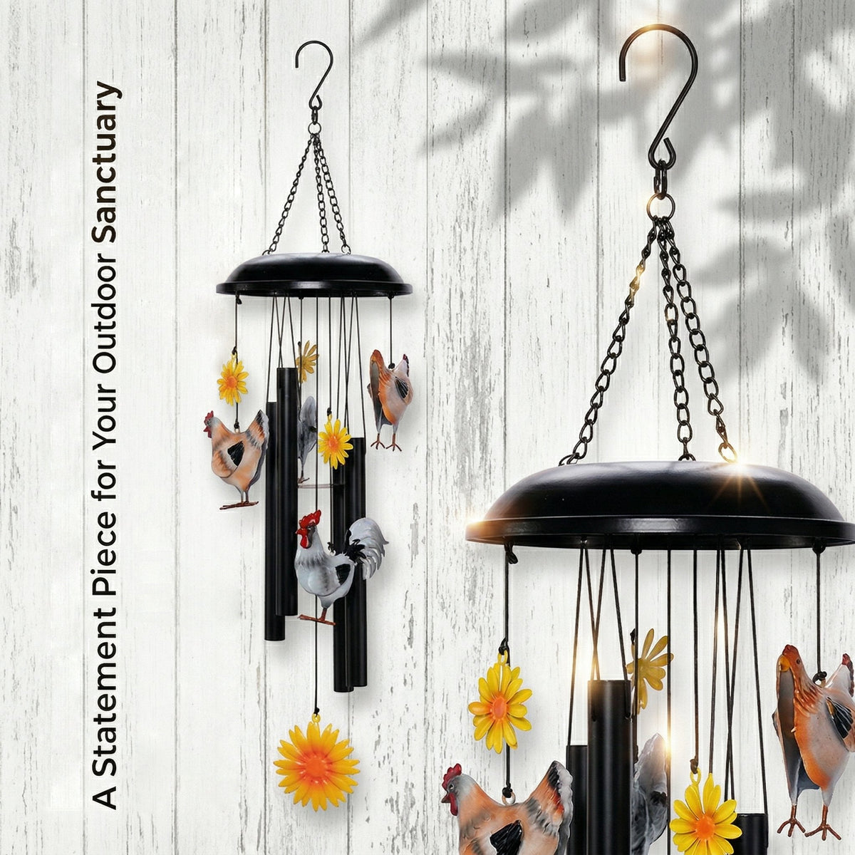 🌻Carillon éolien vintage en métal en forme de poule avec tournesol🐔