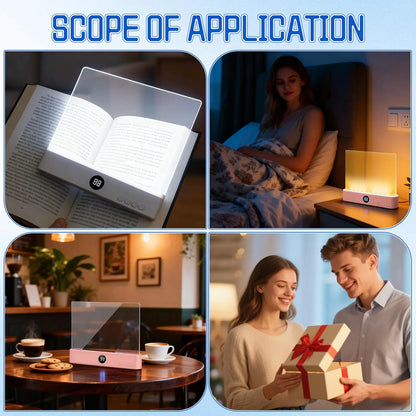 Lampe de lecture LED intelligente – Rechargeable, luminosité réglable et fonction minuterie, lampe de chevet au design plat pour une lecture nocturne confortable et cadeau original pour lecteur