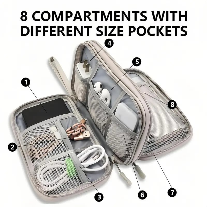 🔥Ne le manquez pas🔥Pochette de rangement pour câbles de voyage, sac de rangement tout-en-un à double couche pour cordons