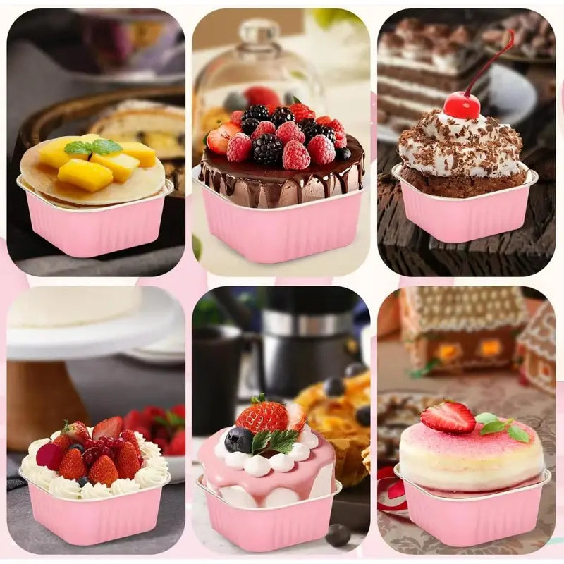 Lot de 30 mini moules à gâteau en aluminium rose avec couvercles – Coupelles à dessert jetables de 142 g