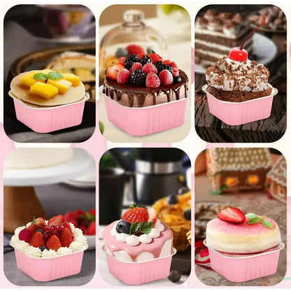 Lot de 30 mini moules à gâteau en aluminium rose avec couvercles – Coupelles à dessert jetables de 142 g