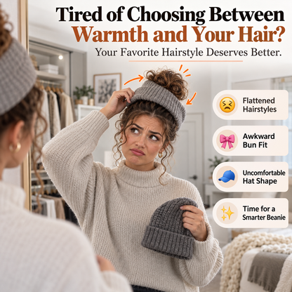 Messy Bun Beanie – Stretchy Ribbed Knit Hat with Hidden Ponytail Opening for Curly Hair & Winter Style ✨